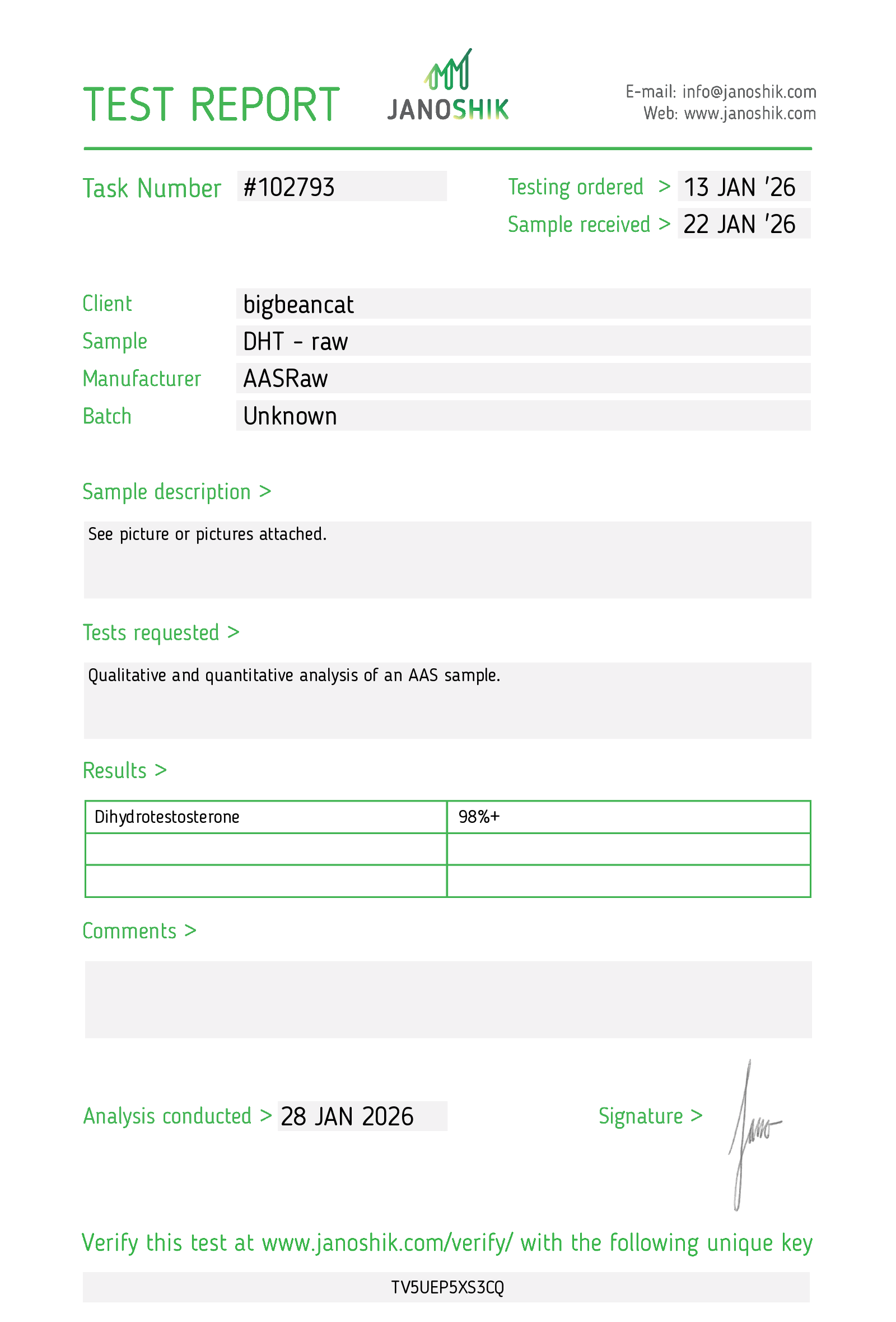 DHT-Stanolone Janoshik Test Report-20260206.png