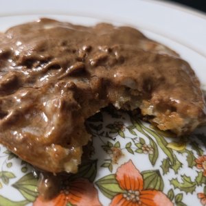 Awful photo of my almond butter waffle so yum. Need ten more.